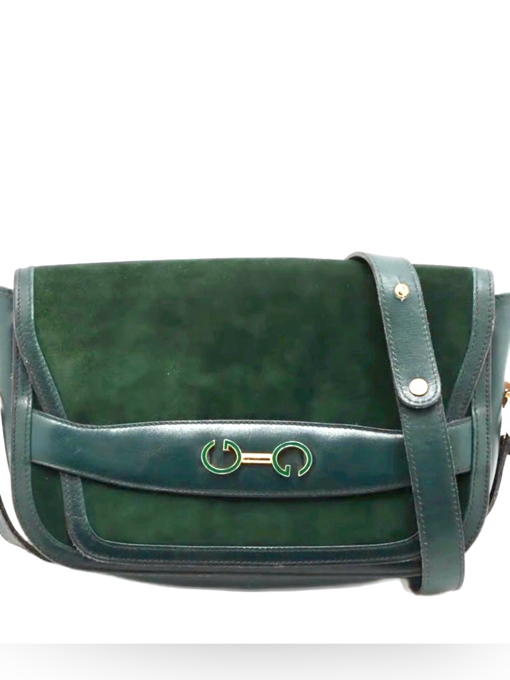Vintage 1970s Gucci Emerald Green Suede & Leather Horsebit Shoulder Bag *RARE*